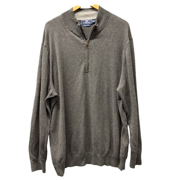 Vineyard Vines Sweater Mens 2XL Gray 1/4 Zip Cotton Cashmere Palm Beach Knit - Picture 1 of 7